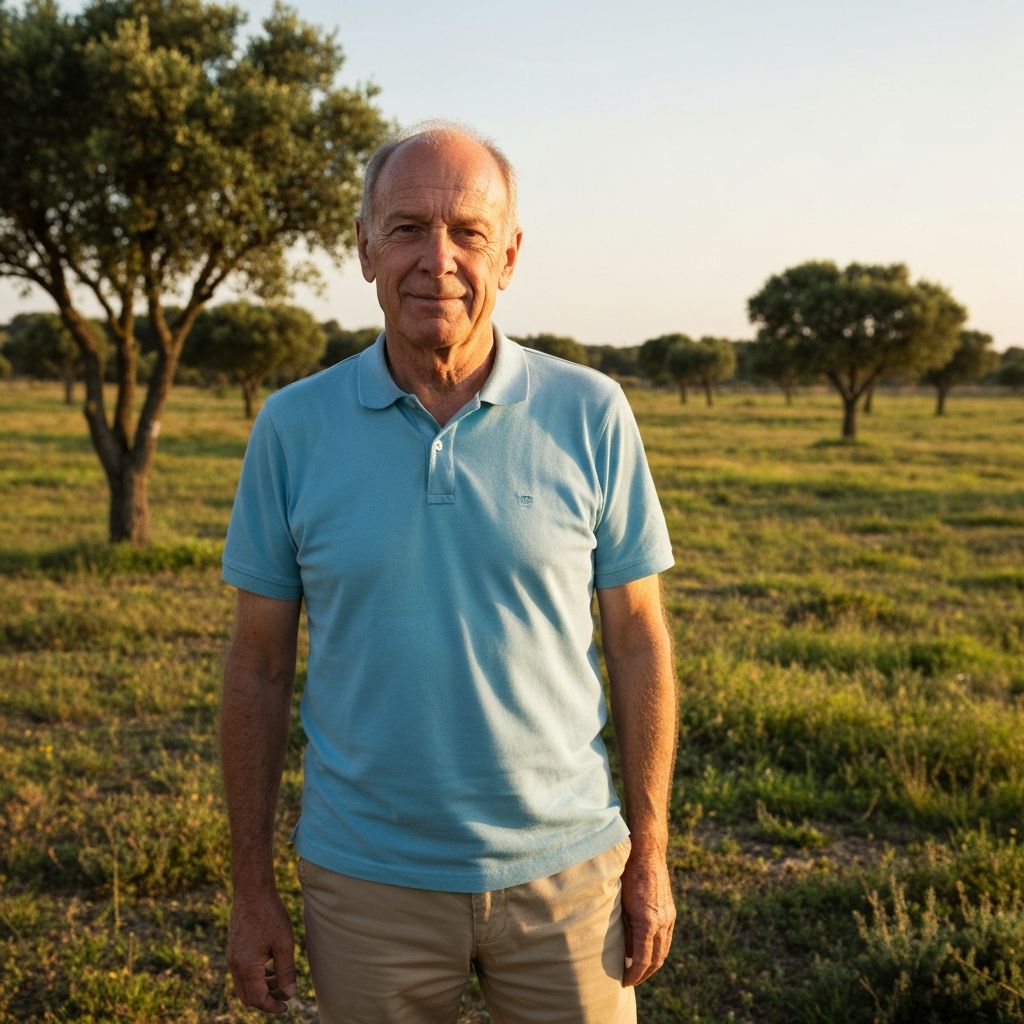 Mature man outdoors looking peaceful and healthy