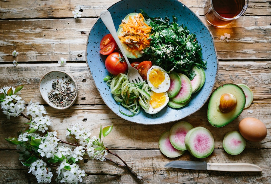 Bowl of fresh vegetables and fish